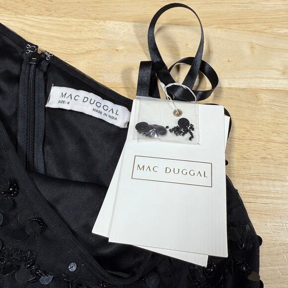 Mac Duggal NWT One Shoulder Beaded Embellished Gown Asymmetrical Black Size 4 - Picture 5 of 9